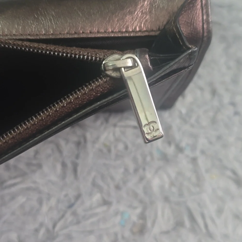 Chanel Metallic Bronze Cambon Long Bifold Wallet W/ Silver Hardware (EUC)✨️🩶✨️ - Picture 7 of 12